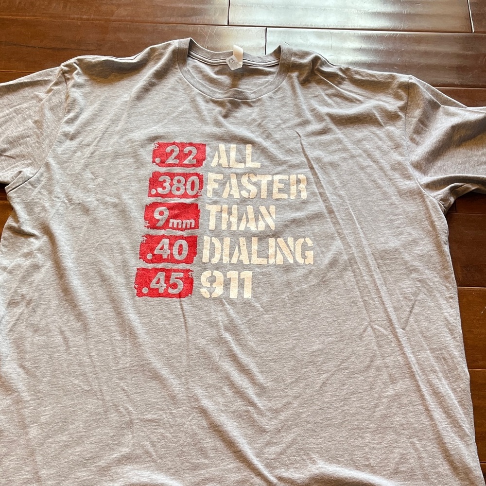 Next Level Apparel Gray T-Shirt with Red and White Accents
